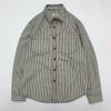 Unisex Retro Japanese Khaki Striped Long-Sleeve Shirt