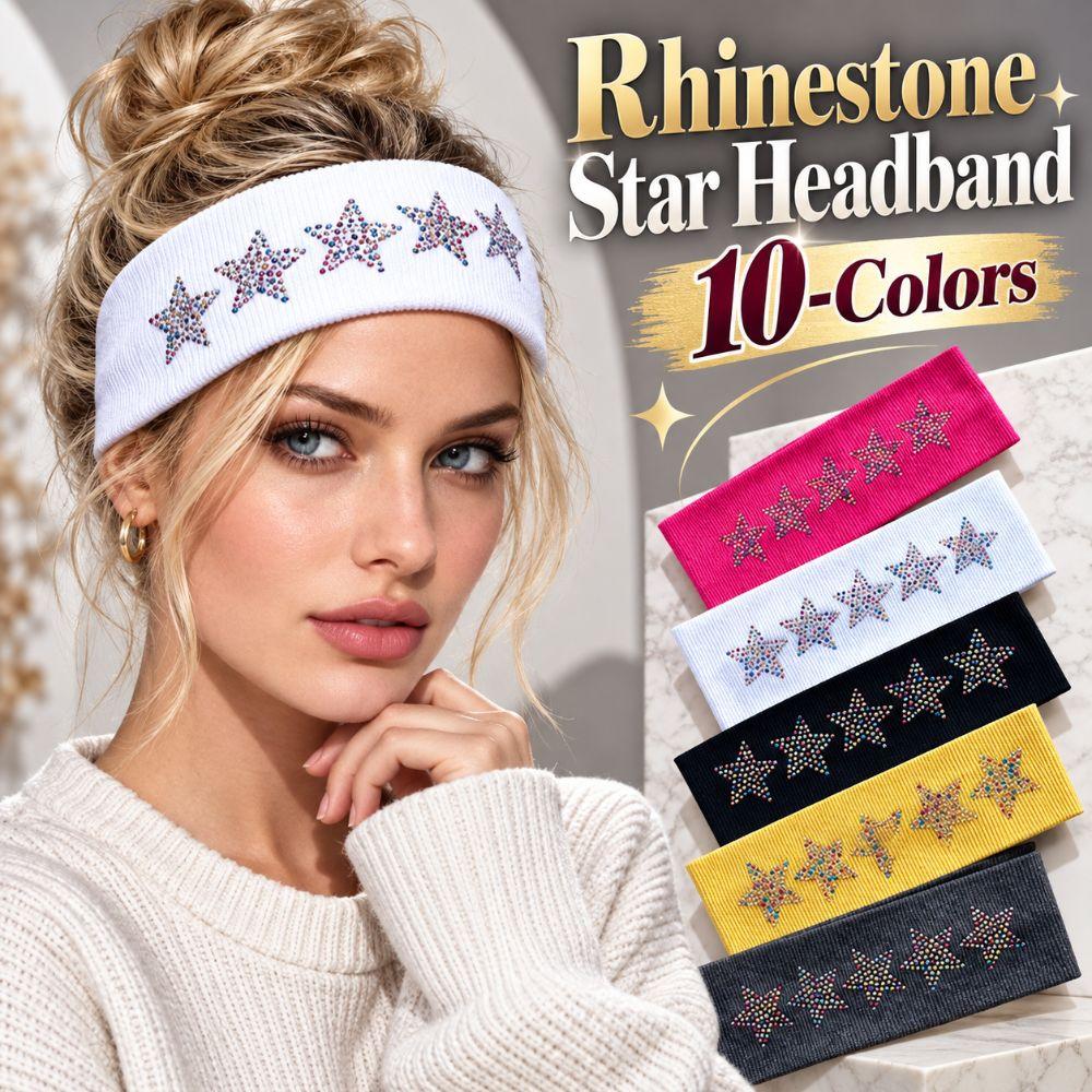 Wide Band Rhinestone Star Headband Non Slip Stretchy Sweatband Y2K Knit Hair Band  Sport Workout