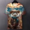 Fun Cat Pattern Printed T-shirt Summer Casual Loose Round Neck Short Sleeved Men's T-shirts