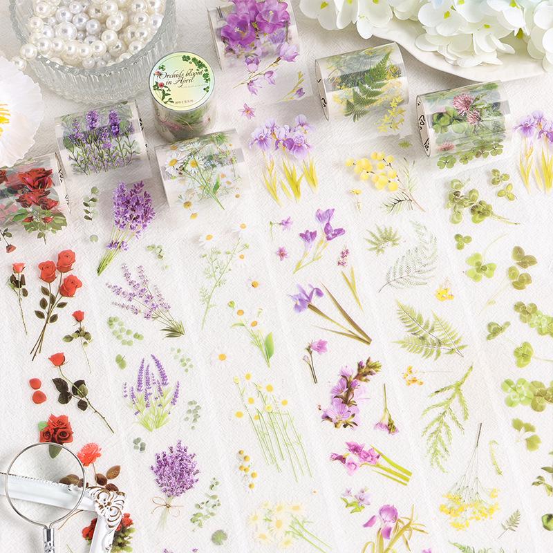 50mm*2m PET Flowers Plant Decorative tape Stick Labels Adhesive Diy Diary Album Scrapbooking material Craft Supplies tape set