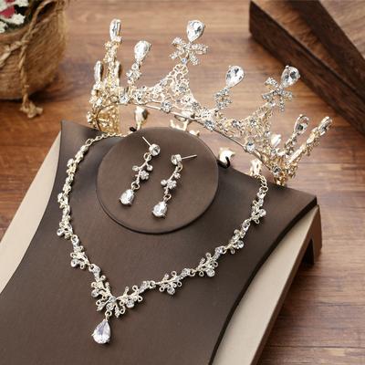 Baroque Bridal Headwear New Round Crown Three-piece Set Wedding Hair Accessories Princess Birthday Crown Wedding Accessories