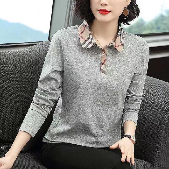 

Женская рубашка поло с длинным рукавом и отложным воротником - Универсальная осенняя мода для молодых мам XL серый