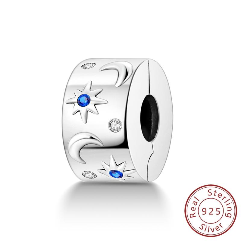 Charm  925 Silver Charms Beads CZ Pave Round Clip Charms Fit Original Bracelet Necklace Charms Jewelry Gift