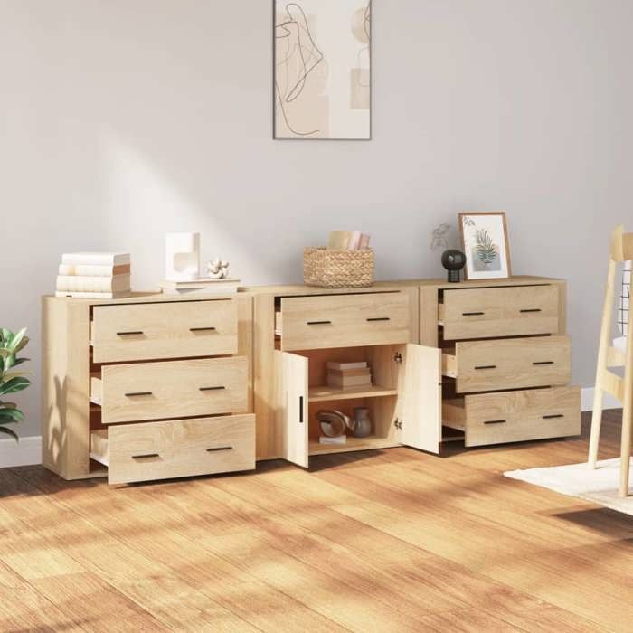Buffet - Maison Exclusive 3-piece - Sonoma Oak - Engineered Wood - Large Storage