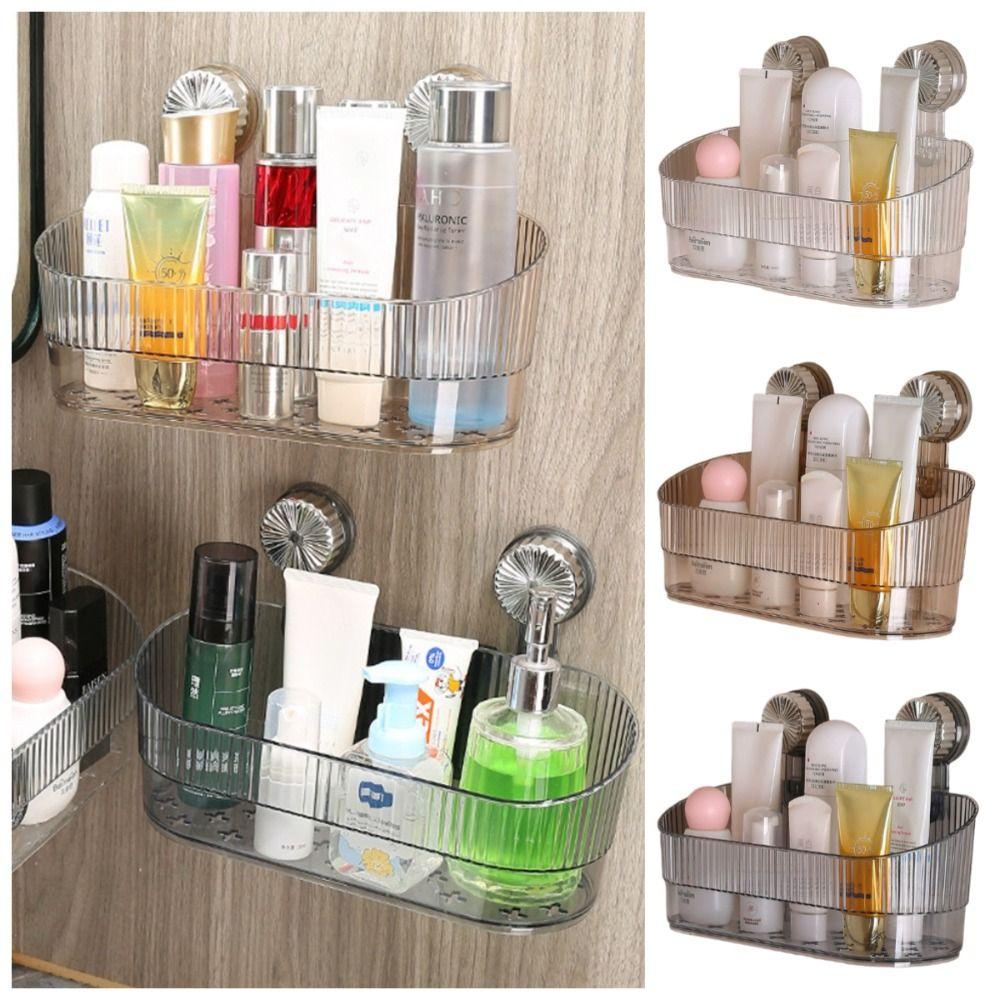 No-Drill Suction Cup Storage Rack Transparent Shower Storage Holder Wall-Mounted Shelf Rack  Home