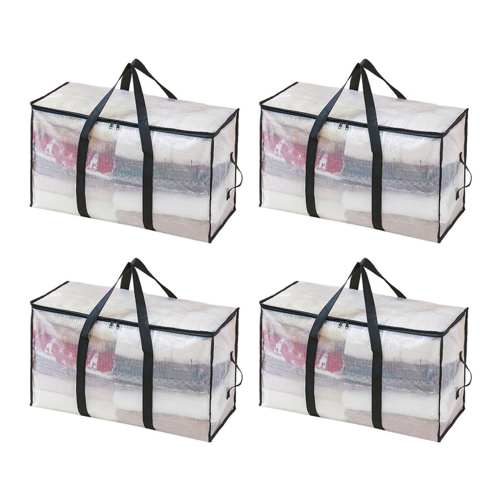 Sturdy Net Handle Storage Bag See-Through Oversized Waterproof Pattern for Seasonal Clothes Bedding Organization