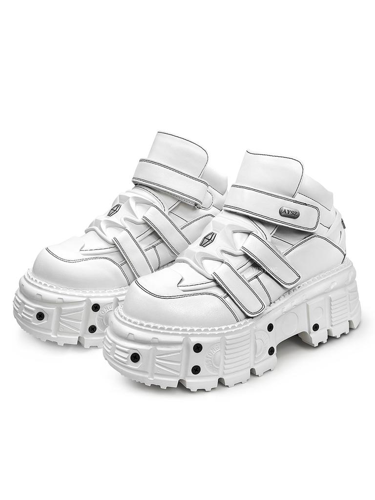 Scarpe Uomo Donna Casual Coppia Piattaforma Scuro Rialzate Pelle Muffin Metallo Punk Retro Rock Spagnolo 8 Cm