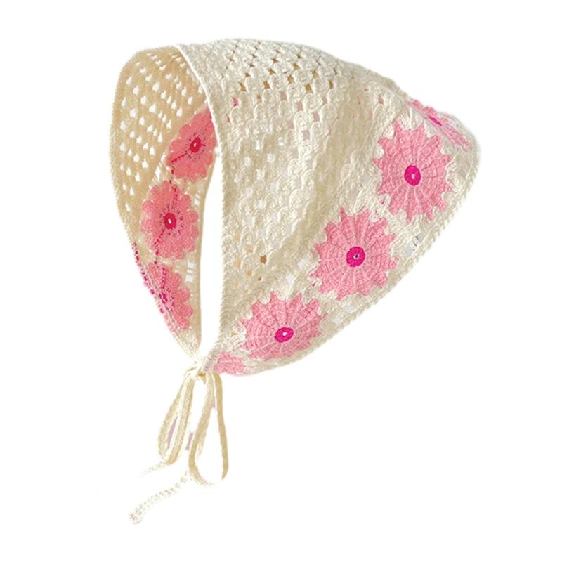 Dreieckiger Schal mit Blumenmuster, hübsches gehäkeltes Haartuch zum Binden, eleganter Turban mit Blumenmuster für Mädchen, Foto-Requisiten