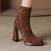 2026 Damen Stiefeletten Hohe Absätze Modeschuhe Klobige Luxus Damen Stiefel Winter Neue Designer Pumps Kleid Wildleder Femme Botas