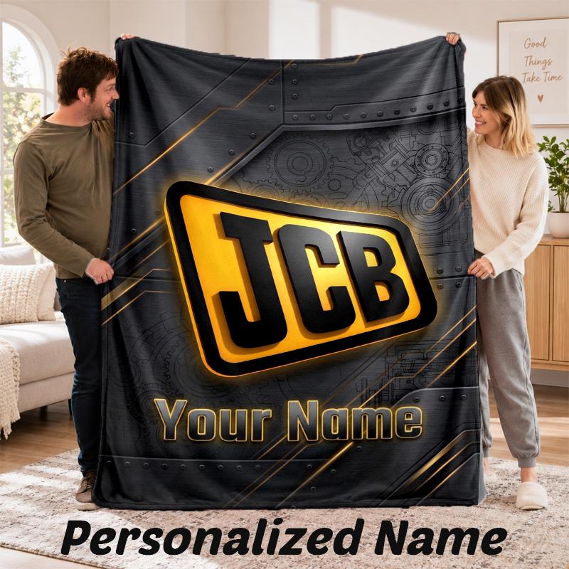 JCB Personalisierte Flanelldecke Benutzerdefinierter Name Text Weiche Überwurfdecke Heimdekoration