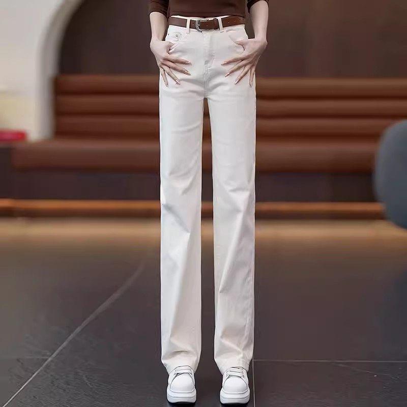 Women's High Waist Elastic Straight Leg Jeans - 2025 Spring/Autumn Collection: Versatile, Casual, Loose Fit, Slimming, Narrow/Wide Leg Options