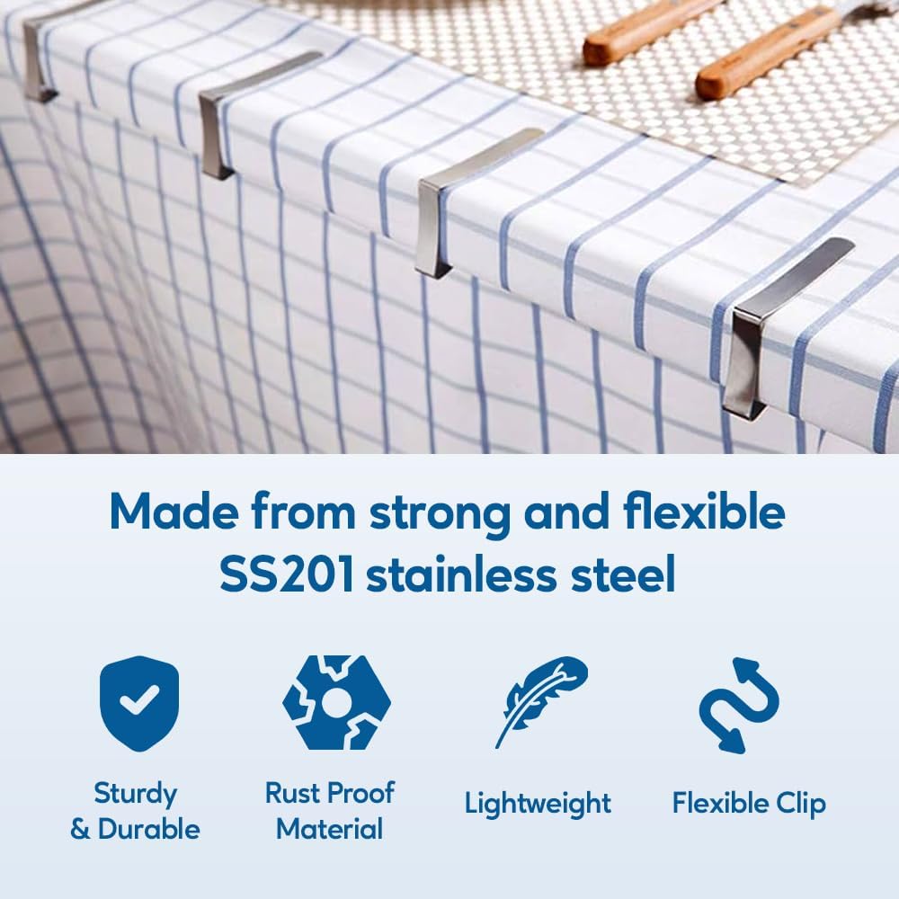 12Pcs Picnic Tablecloth Clips for Outdoor Tables - Stainless Steel Large Table Cloth Clip, Fits for 2.5” Thick Tables, Metal Clamps for Picnic