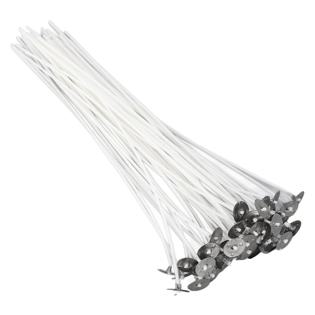 50pcs Candle Wick Pre Waxed 20cm Low Smoke Metal Sustainer Tab for DIY Candle Making