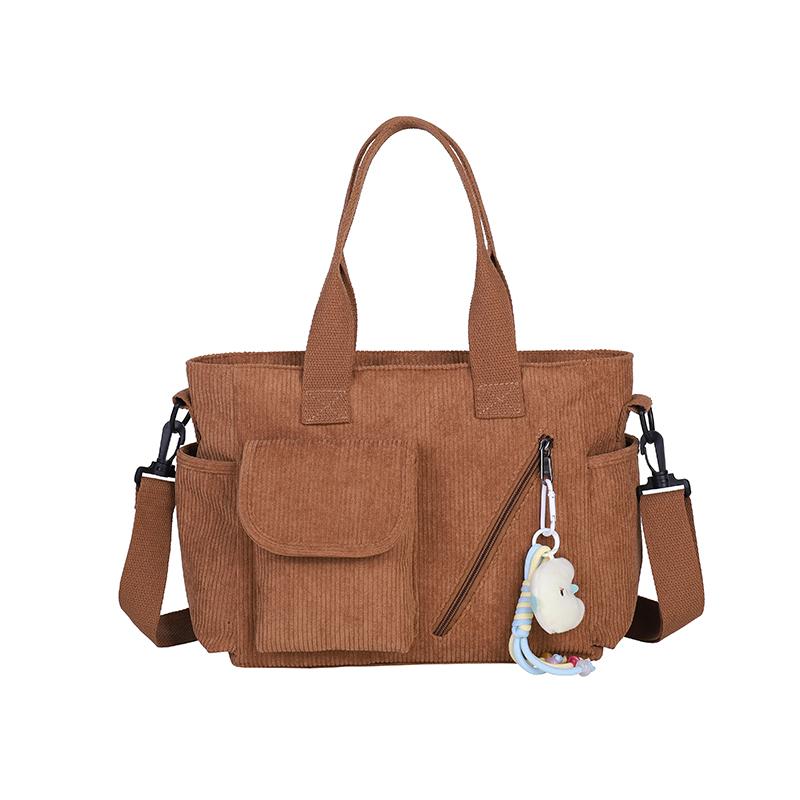 Женская вельветовая сумка-тоут большой вместимости однотонная сумка через плечо коричневый