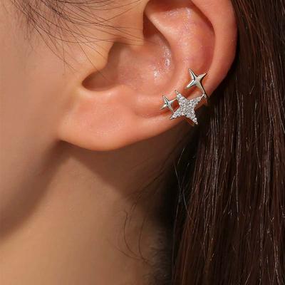1Pcs Trendy Copper Color Zircon Star Ear Clip For Women Simple Metal Geometric Non Piercing Fake Cartilage Ear Cuff Zircon