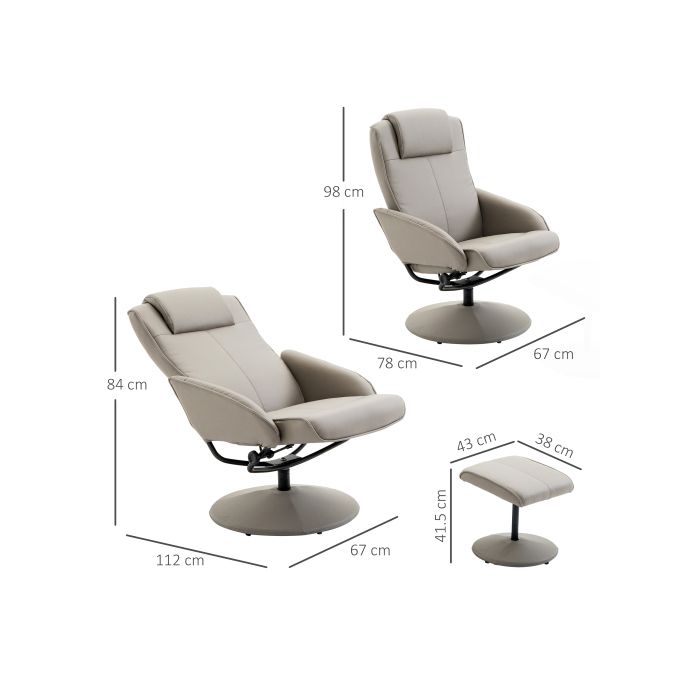 Fauteuil de loisirs - MUVOE - Pivotant 360° - Gris - Repose-pieds inclus - Confort ergonomique
