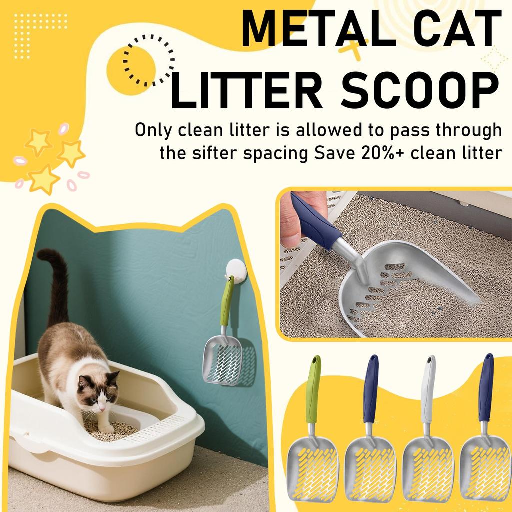 Aluminum Alloy Cat Litter Scoop Metal Poop Scooping Cat Scoop Long Handle Cat Litter Scoop Large