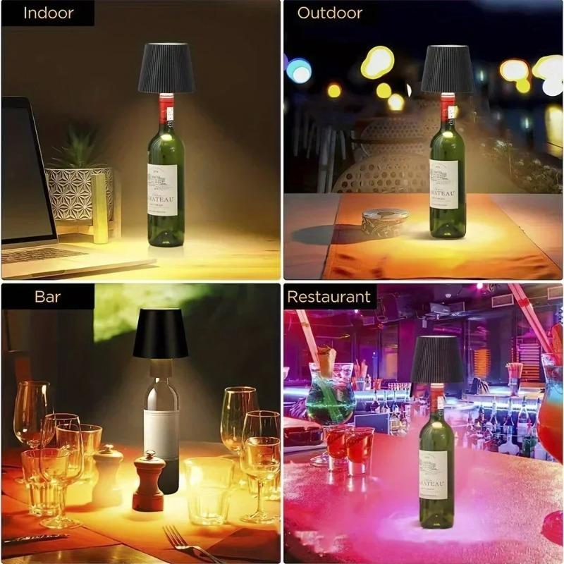 LED Kabellose Weinflaschenlampe 3 Beleuchtungsmodi Tragbar Touch Tischlampe Kabellose LED Schreibtischlampe Kreative Ambiente Nachtlampe (Schwarz-Weiss)