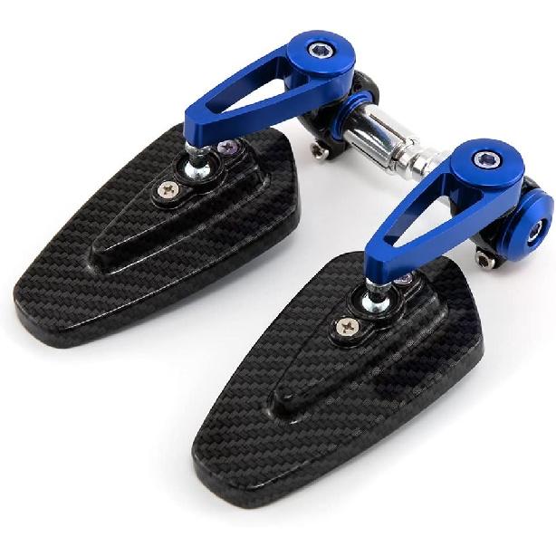 7/8'' 22mm Motorcycle End Bar Mirror Universal Foldable Motorbike Side Mirror for Bobber Cafe Racer Street Bike (Blue)