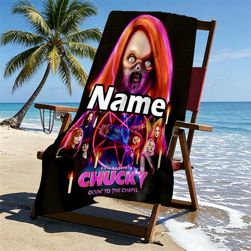 Custom Name Personalized horror movie Print Beach Towel, for Trip Camping Beach Party Home Decor, Birthday Gift for Family & Friends