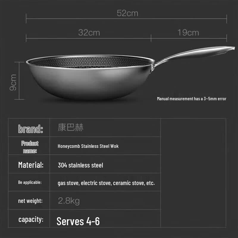 KOBACH 304 Stainless Steel Honeycomb Non-stick Wok