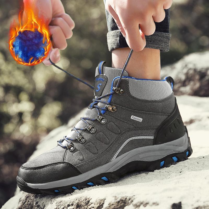 Men Winter Plush Ankle Boots Women Waterproof Plush Snow Boot Men Hiking Shoes Outdoor Sneakers Couple Climbing Trekking Boots