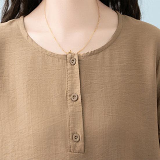 Women's Cotton Linen 2-Piece Outfit Casual Short Sleeve Crew Neck Top And Long Pants