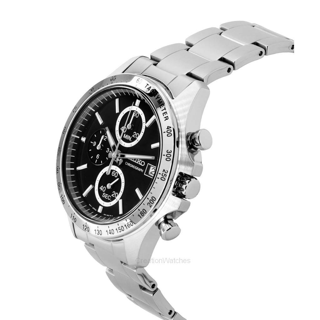 Seiko Spirit Chronograph Stainless Steel Black Dial Quartz SBTR005 100M Men's Watch