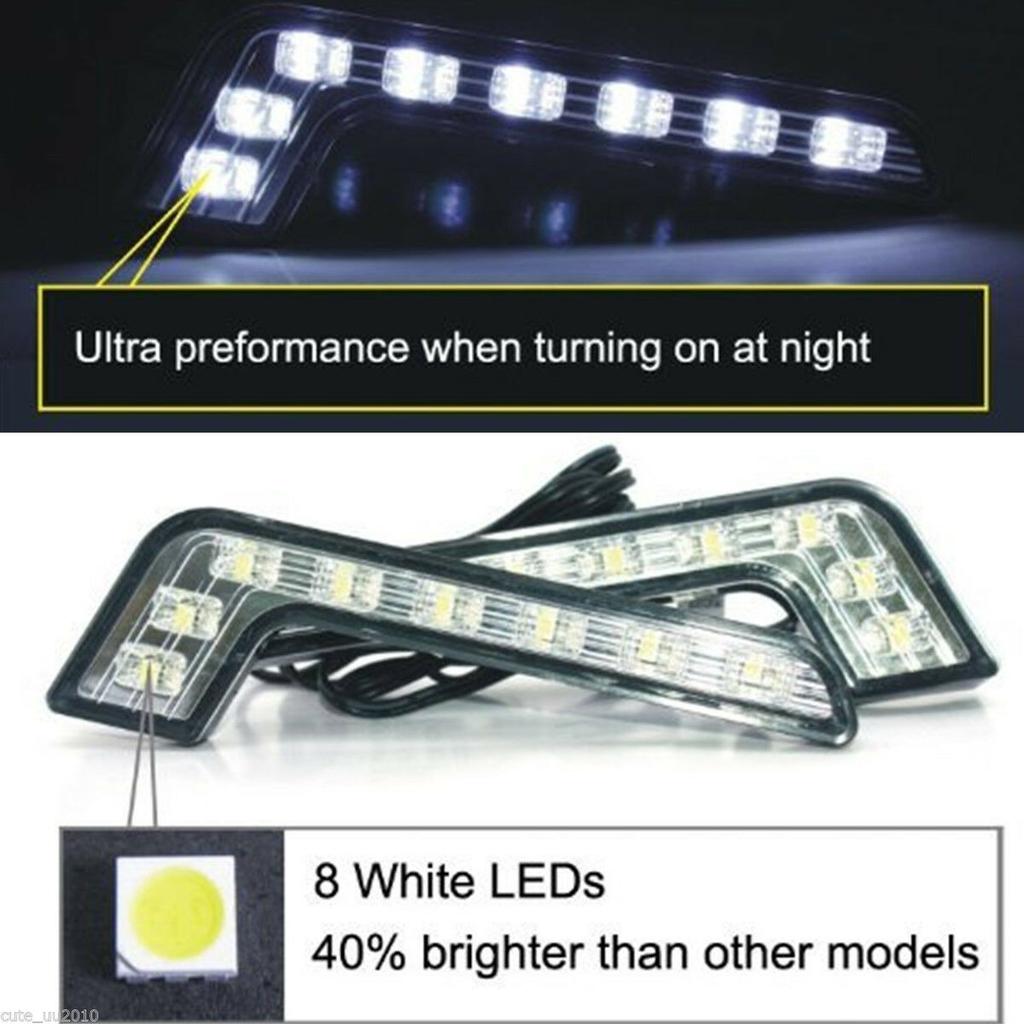 Car Auto 2x Daytime Running Light 8LED DRL Fog Driving Daylight White Head Lamp