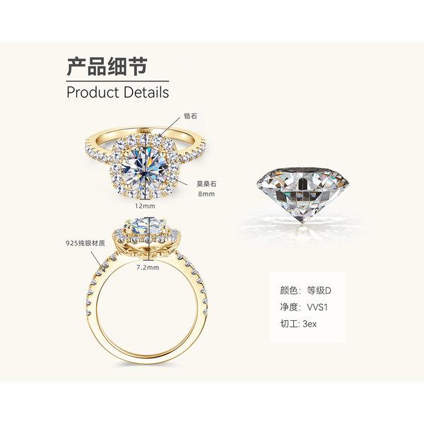 Silvere Glam This 2-carat Moissanite Sterling Silver Ring, A Popular Cross-border Engagement Ring For Women, Is Designed As A Sugar Cube Jewelry