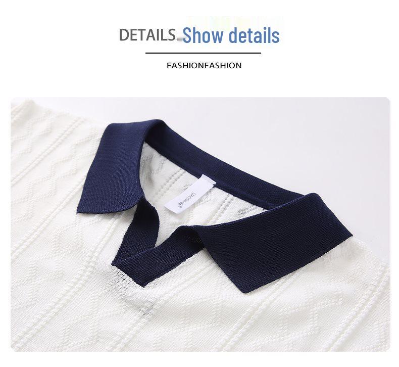 2026 Men's V-Neck Italian Color Block Short Sleeve Polo – Breathable, Trendy, Elastic Jacquard Texture for Summer