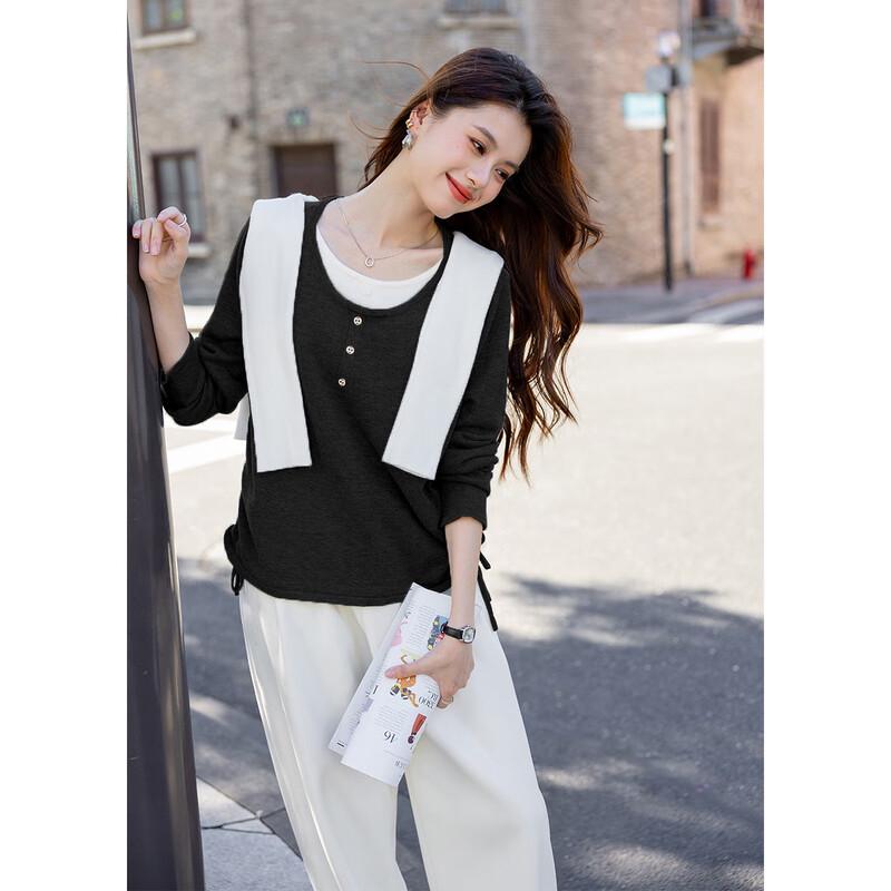 Mocana Women's Slimming Faux Two-Piece Long Sleeve Knit Top