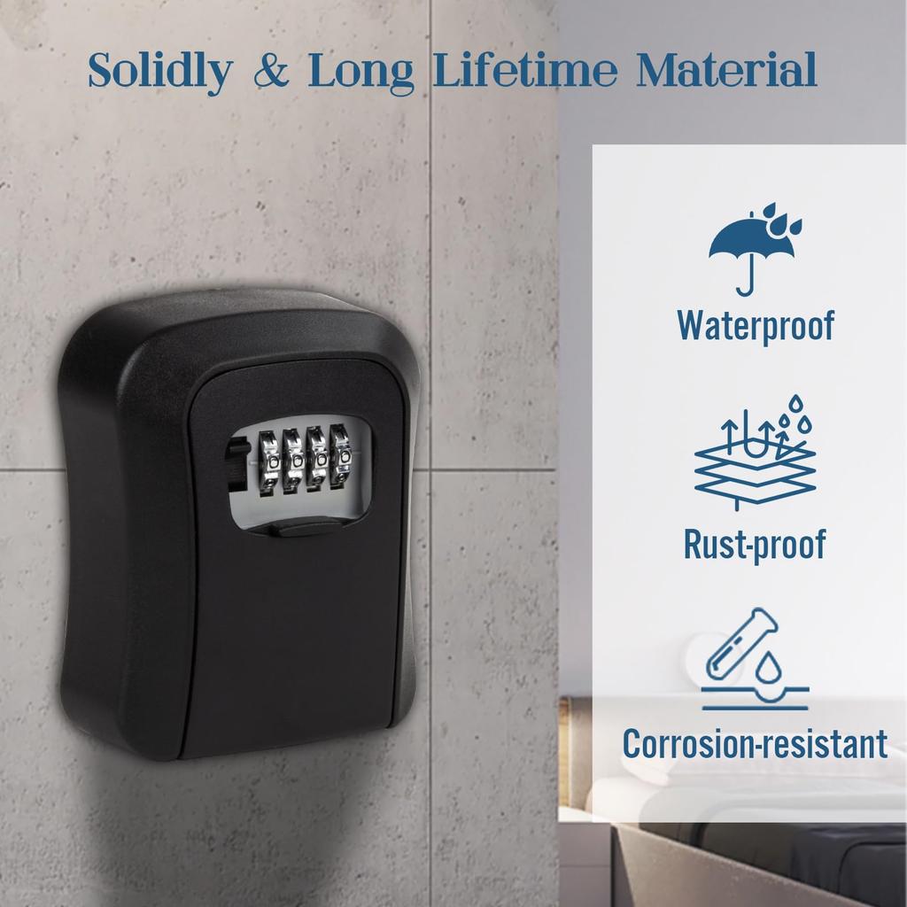 Wall Mounted Portable 4 Digit Waterproof Outdoor Key Hide Combination Password Key Lock Box for Garages Warehouses Houses