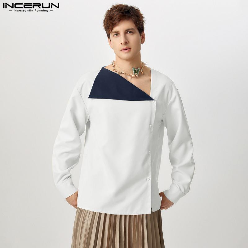 

INCERUN Men Long Sleeve Side Buttons Patchwork Shirts Casual Tops XL чёрный