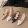 Nouveaux talons hauts d'été tempérament talon fin français pointu un mot beau sac tête sandales chaussures nude pour femmes