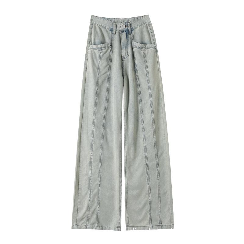 Tennis Wide-leg Jeans for Women In Summer Thin Pear Shape with High Waist Slimming and Loose Drape Ice Silk Straight Trousers