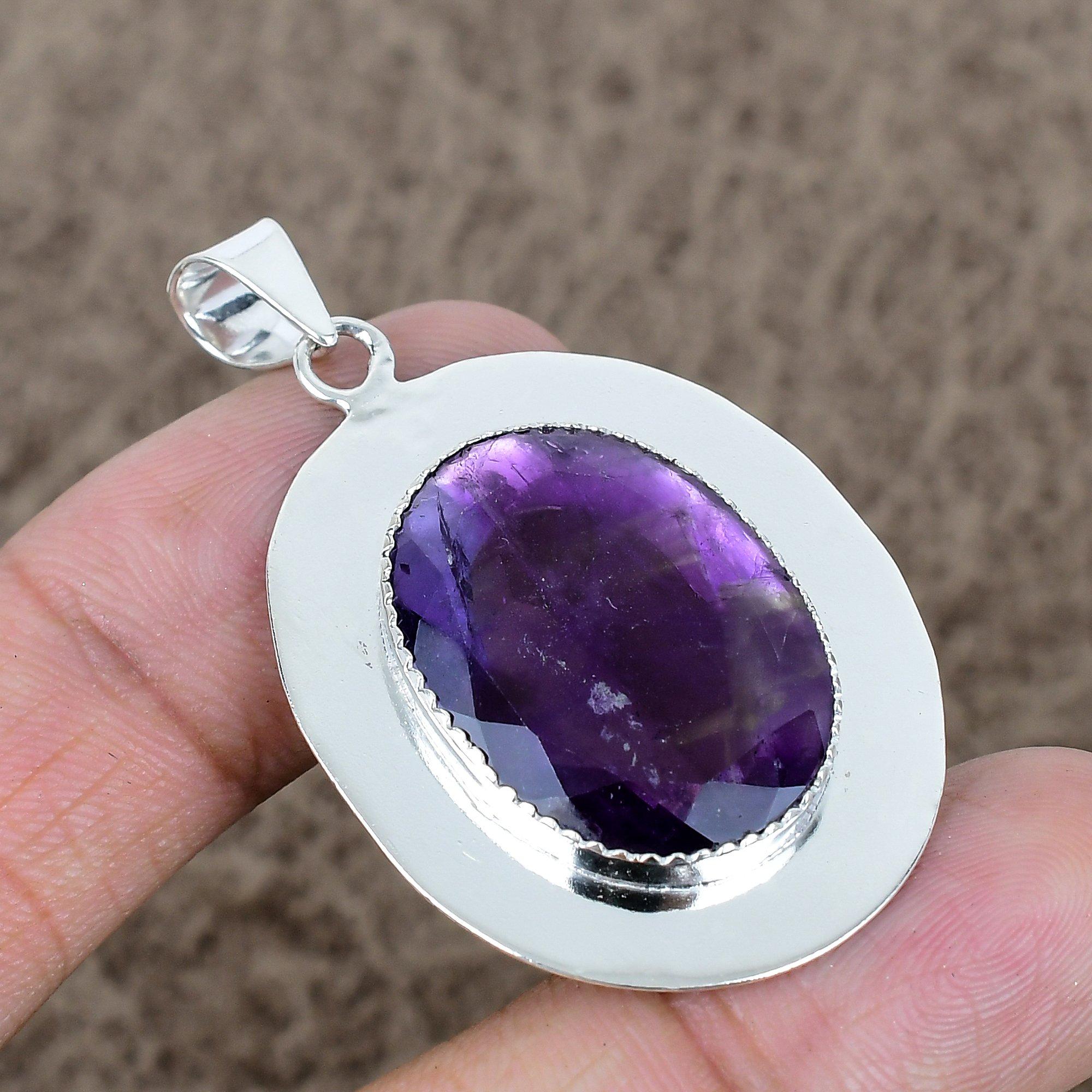 

Amethyst Gemstone Handmade 925 Sterling Silver Jewelry Pendant 1.97 KKG-745