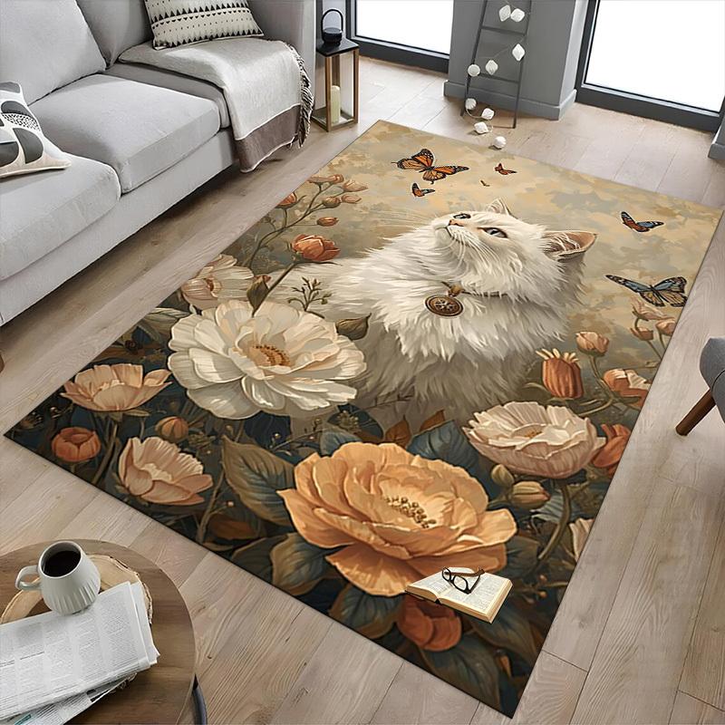 1pc cat, flowers Carpet Office Rug Outdoor Mat Home Decor Area Carpet Festival Gift