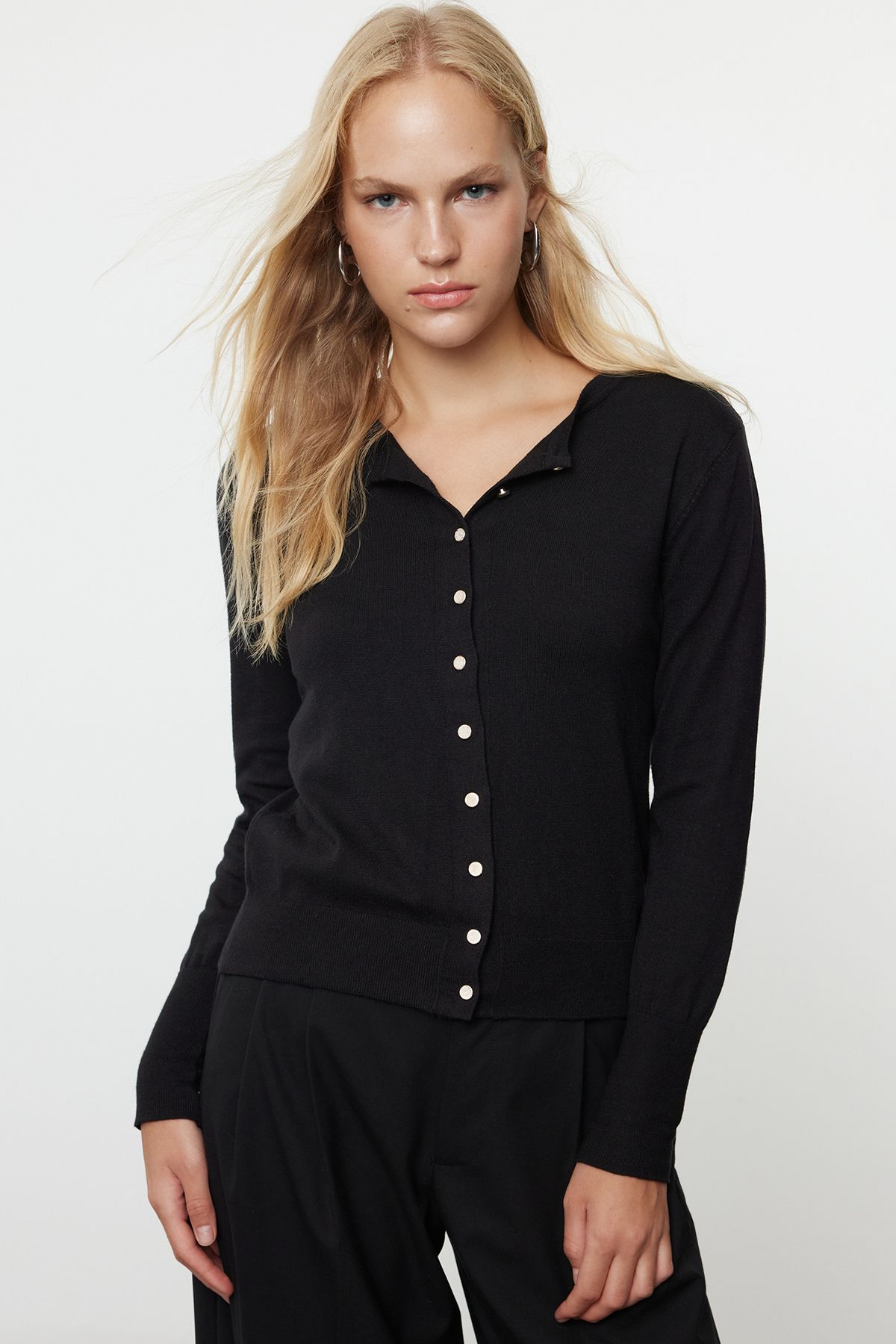 

Women s Elegance Style Cardigan Black Premium Yarn Special Yarn Knitwear Cardigan S
