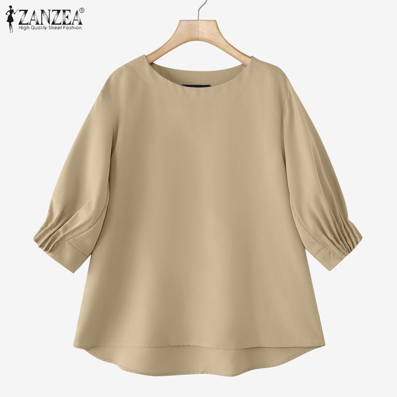 ZANZEA Γυναικείες Γυναικείες μπλούζες με στρογγυλή λαιμόκοψη 3/4 μανίκια πλισέ φαρδιά
