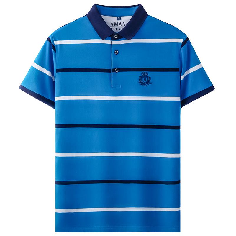 Men s Summer Embroidered Stripe Polo Shirt - Short-Sleeve Business Casual T-shirt XL