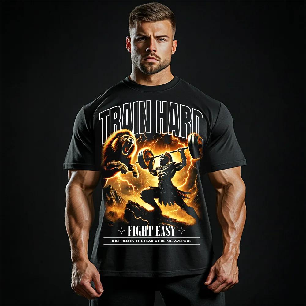 Lion Warrior Mens Cotton TShirt Athletic Athleticism Workout Black - Men s Summer Cotton Graphic Tee S разноцветный