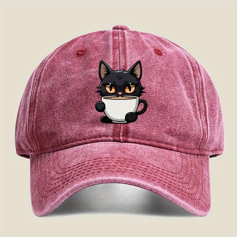 Unisex retro style baseball cap, cute cat cup design, hip-hop suitable for outdoor fishing and travel