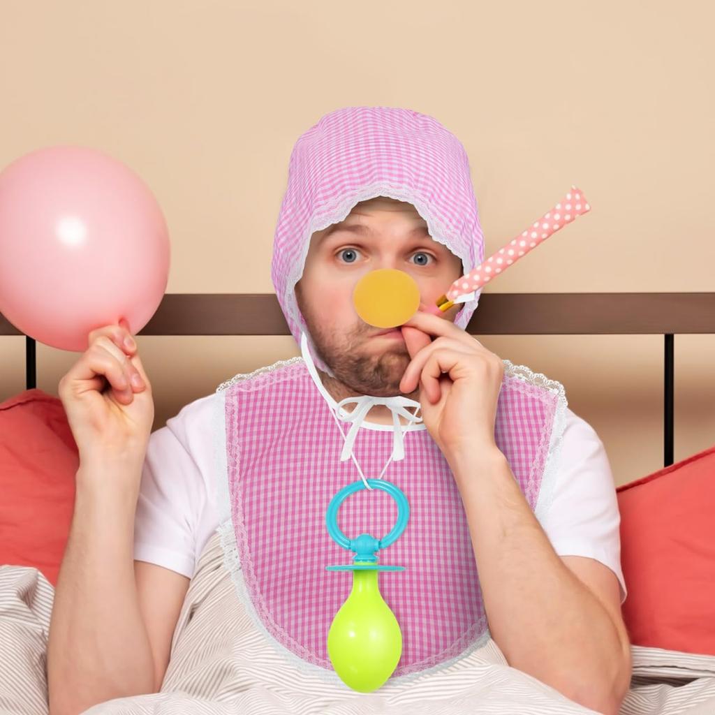 [JOINPAYA] 2-Piece Set Funny Adult Baby Clothes Cosplay Bib Pacifier Hat Cosplay Accessories Newborn Costume Photo Shoot Props Party