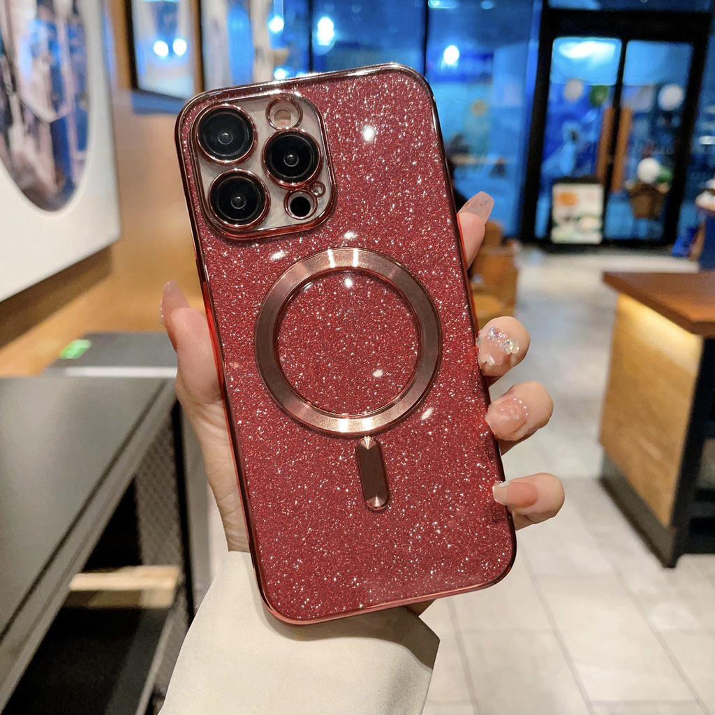Luxury Electroplate Magsafe Wireless Charge Phone Case For iPhone 14 13 12 11 Pro Max Plus XS XR XS Max Soft Bumper Glitter Cover