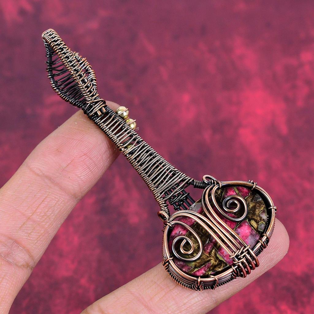 Copper thulite pendant copper wire wrapped pendant guitar gemstone pendant handmade pendant copper wire wrapped jewelry anniversary gifts