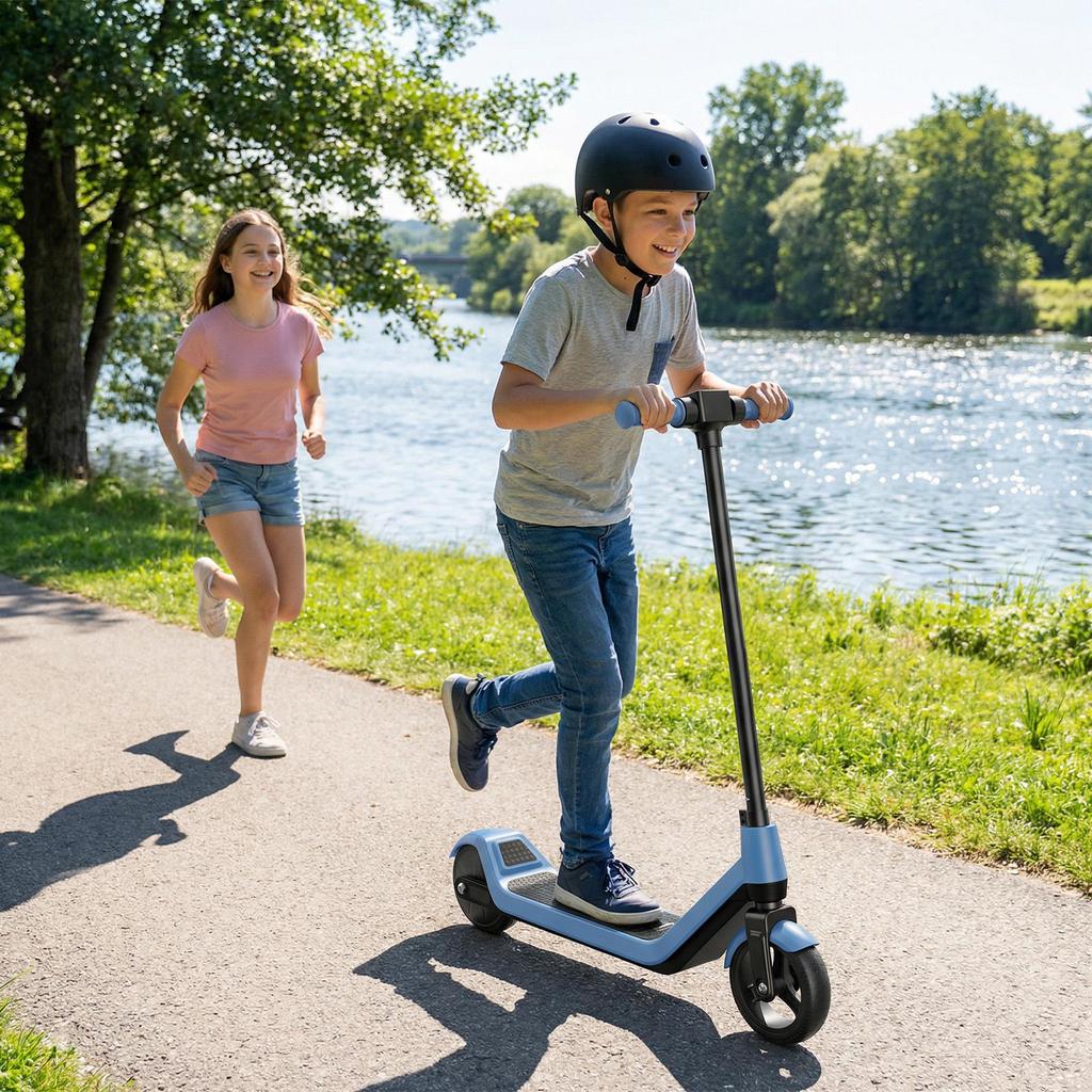 Elektrische Step voor Kinderen Leeftijd 8-12, 16 KM Bereik, Max. Snelheid 16KM/U, 6.5" Ultralichte Elektrische Step voor Kinderen met Kleurrijke Sfeerverlichting - Blauw