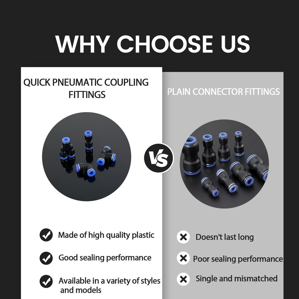 30Pcs Push To Connect Fitting Set Plastic 1/4in OD Air Hose Fitting Pneumatic Connector Air Line Connect Fitting Assortment Kit