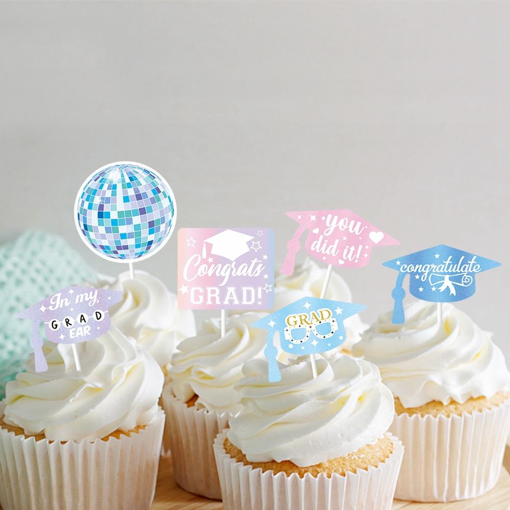 Graduation season cake decoration plug-in, disco style graduation hat graduation party cake small plug
