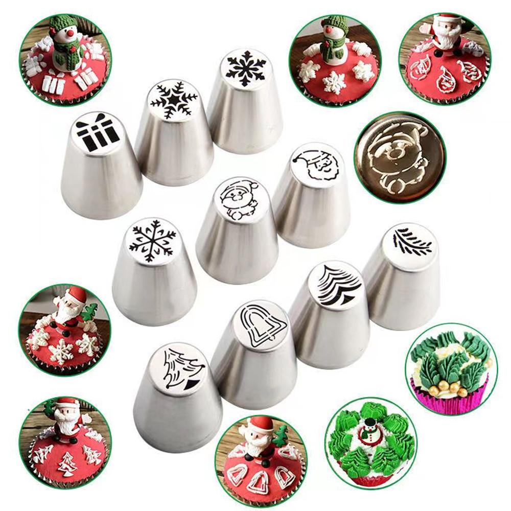 1 set of Russian decorating nozzles snowflake Christmas tree holly leaf squeezing nozzle cupcake dessert baking decoration decorating nozzle